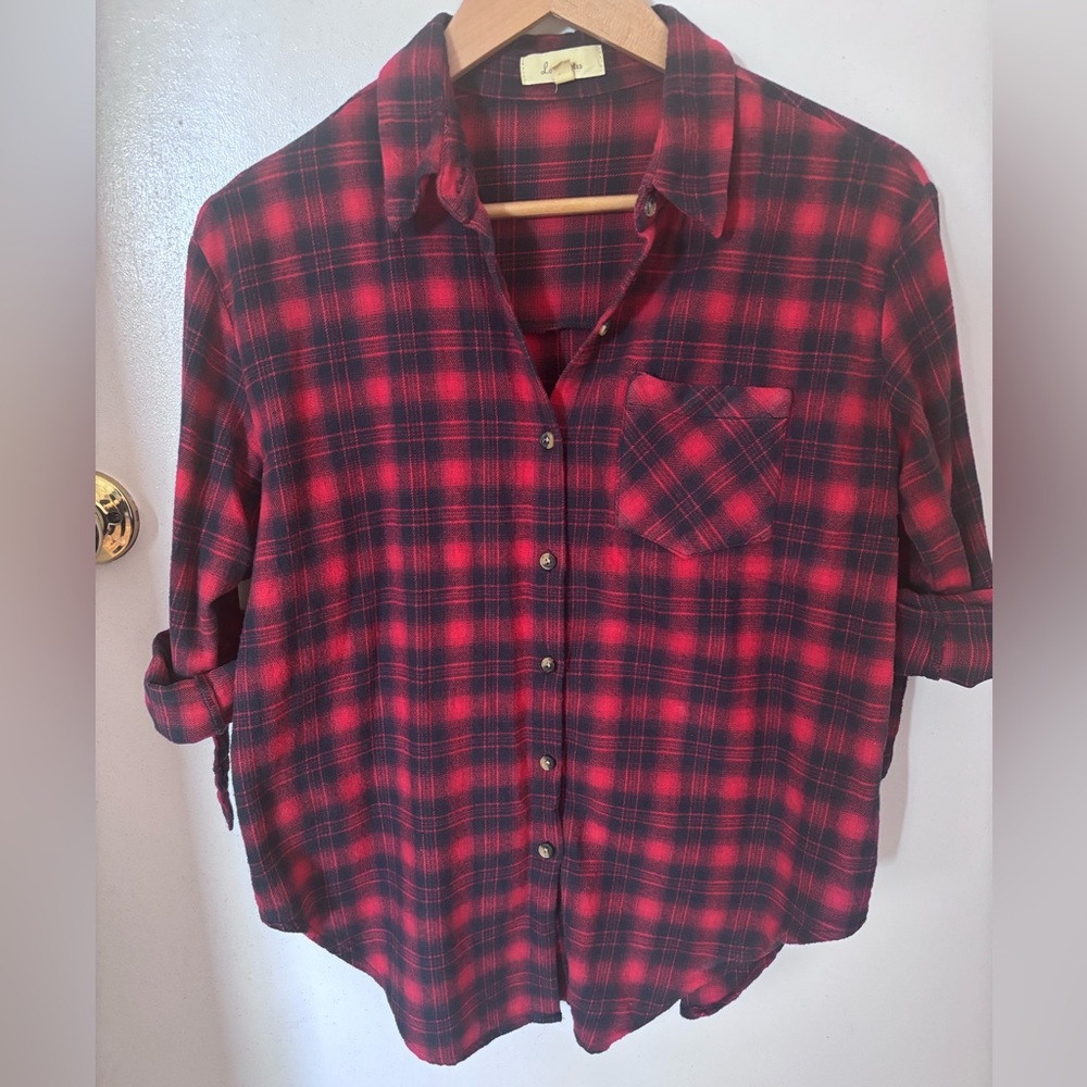 Love Notes Cropped Flannel Shirt Size M